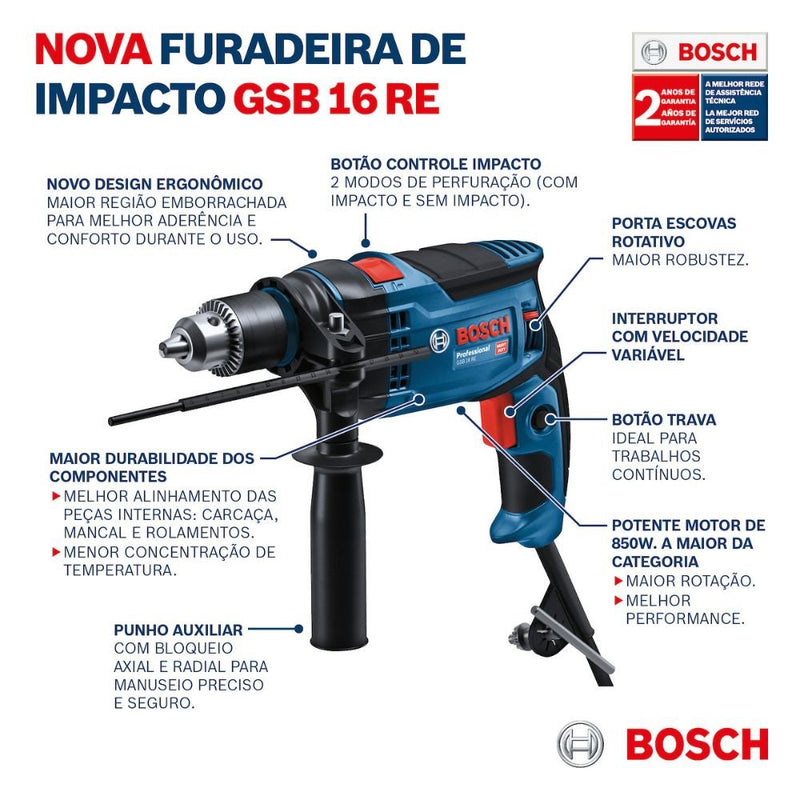 Furadeira de Impacto GSB 16 RE 1/2 Pol 850W 220V com Maleta