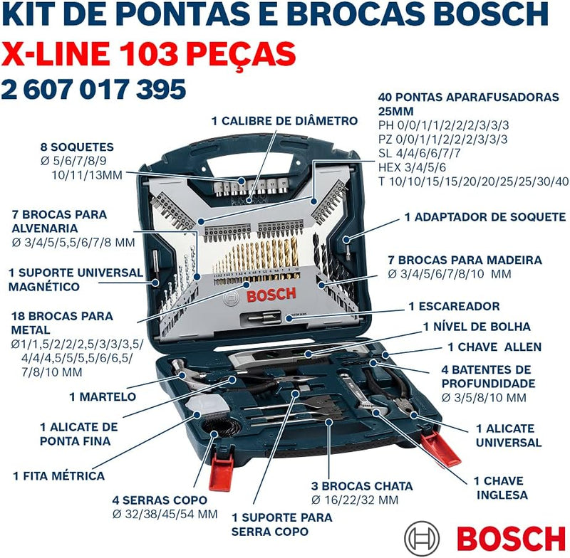 Kit de pontas e brocas em titânio X-Line com 103 peças